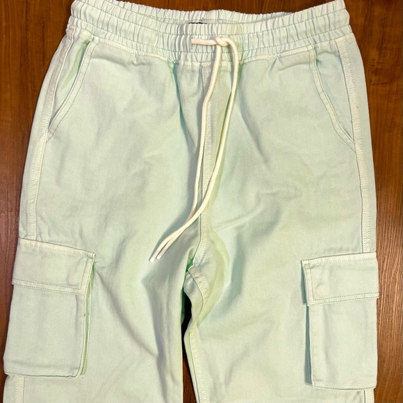Forever21 Mint Green Garter Waist Cargo Jogger Jeans Loose Baggy Pants -Small - Picture 5 of 7